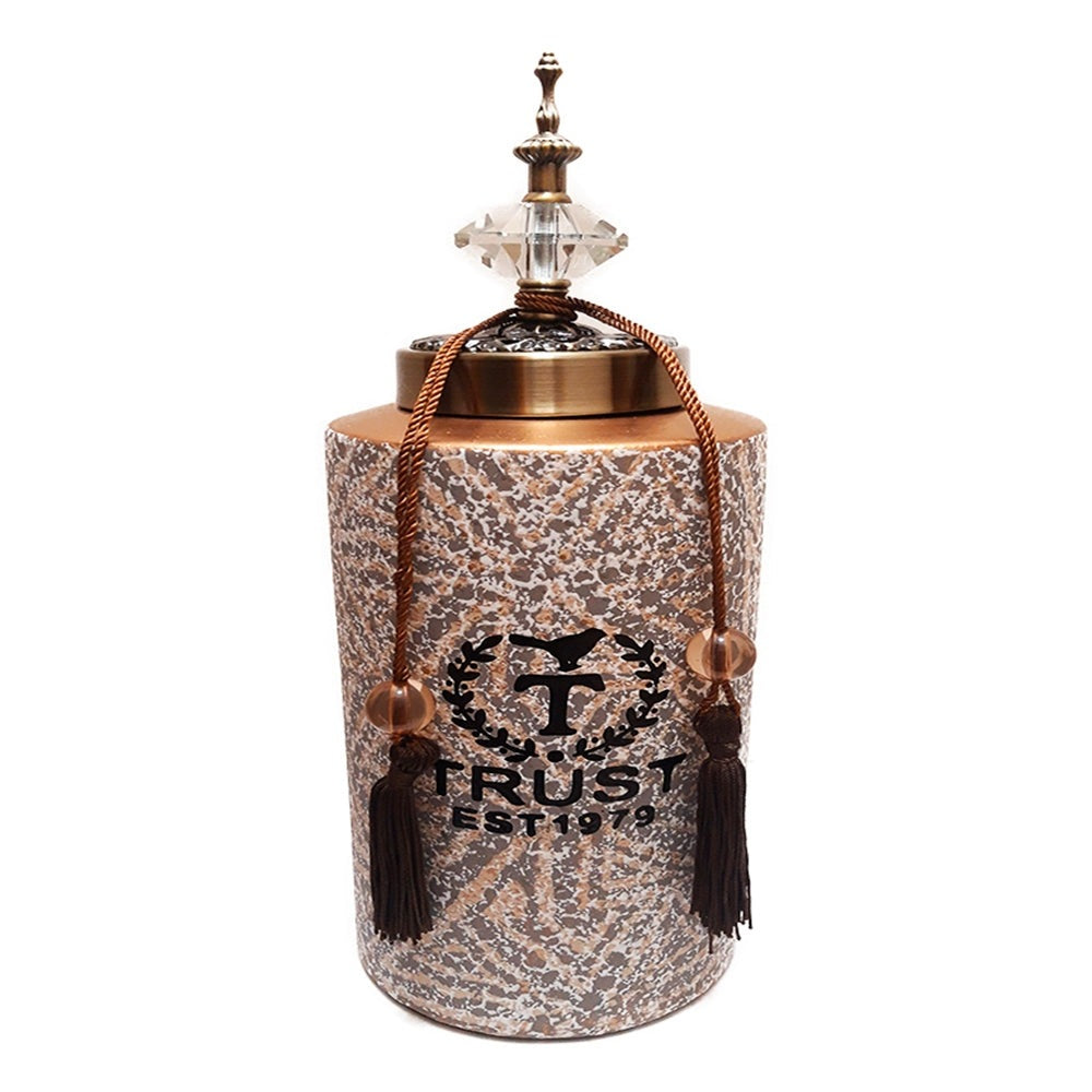 Βάζο με Καπάκι και Φούντες Κεραμικό Γκρι/Χρυσό 14x14x36