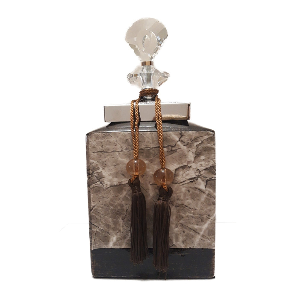 Βάζο με Καπάκι και Φούντες Κεραμικό Καφέ 14x14x32