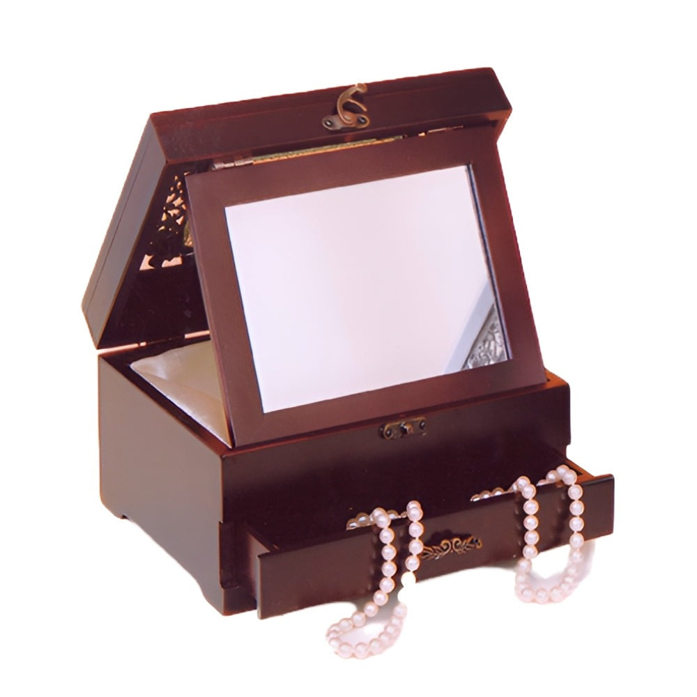 Μπιζουτιέρα με Καθρέπτη και Συρτάρι Ξύλινη Καφέ 23x13x21