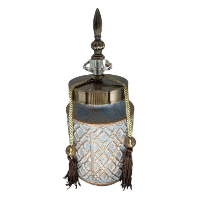 Βάζο με Καπάκι και Φούντες Κεραμικό Μπλε/Χρυσό 14x14x32