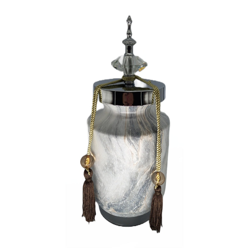 Βάζο με Καπάκι και Φούντες Κεραμικό Λευκό/Ασημί 14x14x34