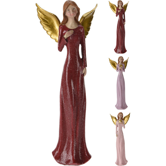 Κορίτσι Άγγελος Με Μακρύ Ροζ Φόρεμα Και Χρυσά Φτερά Polyresin 87x53x220mm Σε 3 Σχέδια