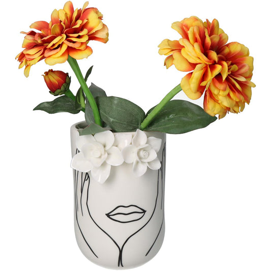 Βάζο 'Πρόσωπο' Πορσελάνινο Εκρού/Μαύρο 12x10x16