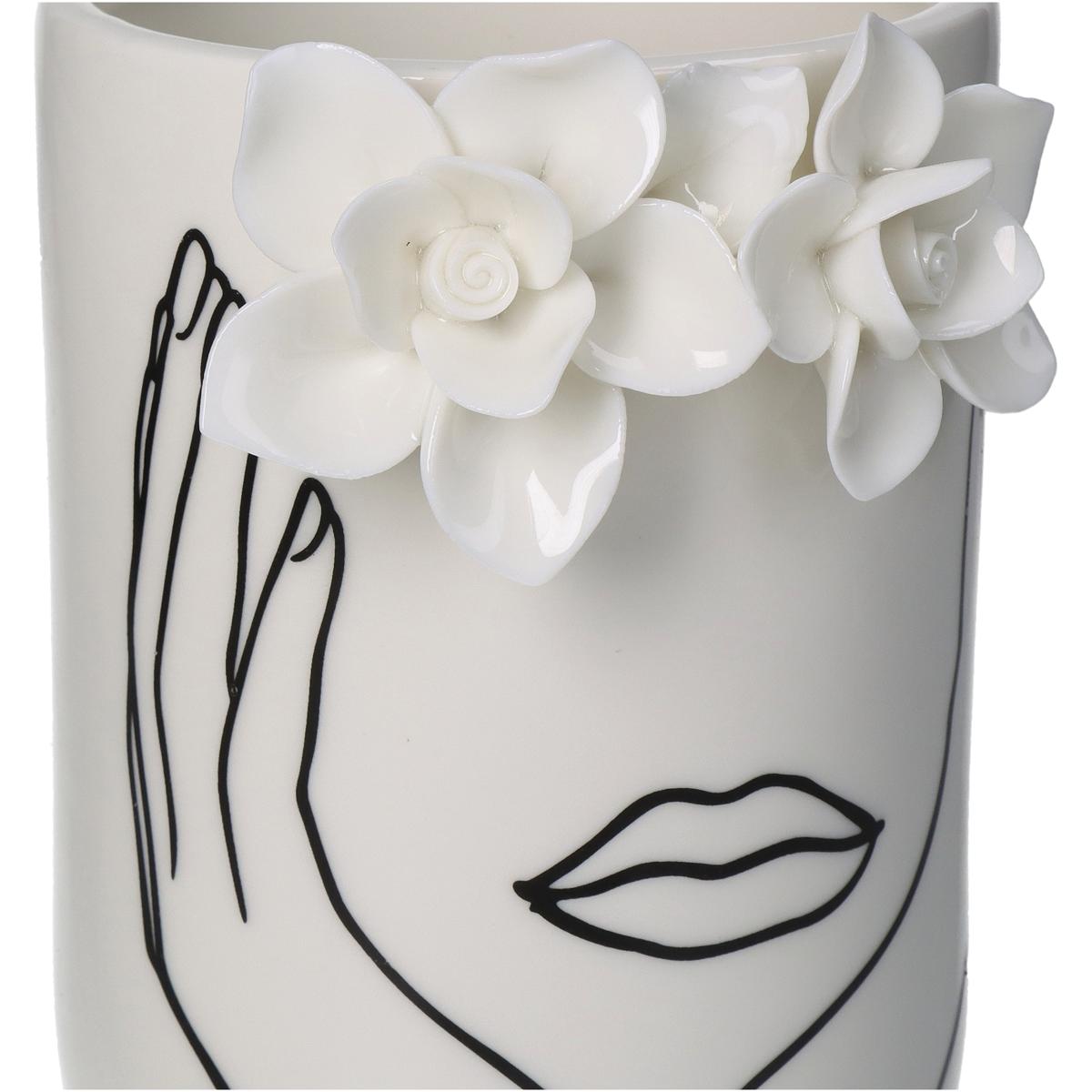 Βάζο 'Πρόσωπο' Πορσελάνινο Εκρού/Μαύρο 12x10x16