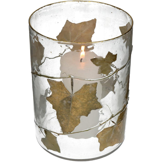 Κηροπήγιο 'Φύλλα' Γυάλινο Διάφανο/Καφέ 15x15x20