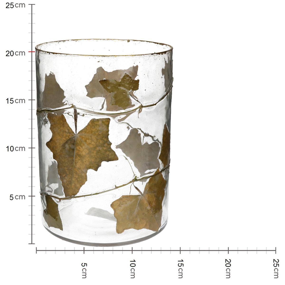 Κηροπήγιο 'Φύλλα' Γυάλινο Διάφανο/Καφέ 15x15x20