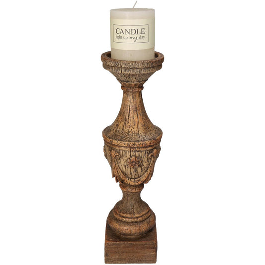 Κηροπήγιο Πολυρεσίνης Αντικέ Καφέ 10x10x37