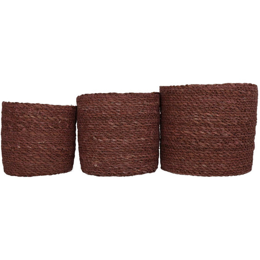 Καλάθι Almond Seagrass 20x20x18 Σετ 3 Τμχ