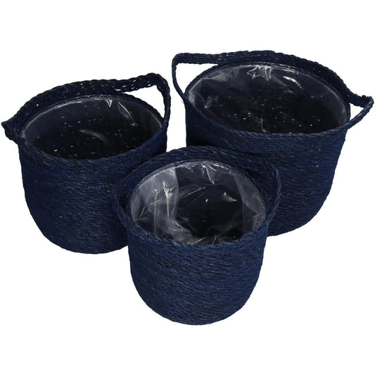 Καλάθι Μπλε Seagrass 25x25x24 Σετ 3 Τμχ