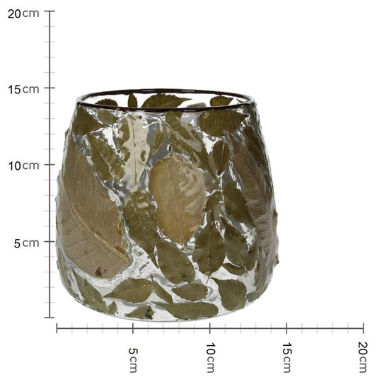 Κηροπήγιο 'Φύλλα' Γυάλινο Διάφανο/Καφέ 15x15x15