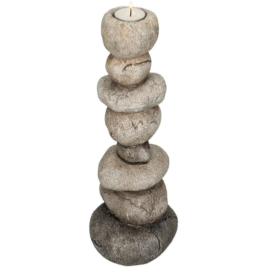 Κηροπήγιο 'Πέτρες' Πολυρεσίνης Γκρι 13x11x26