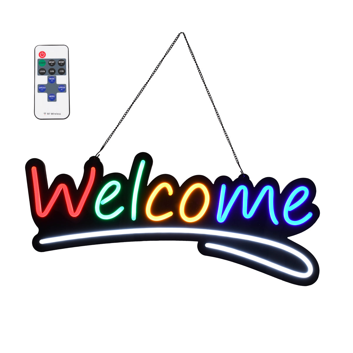 85861 Φωτιστικό Ταμπέλα Φωτεινή Επιγραφή NEON LED Σήμανσης Animated WELCOME 30W AC 230V με Διακόπτη On/Off και Ασύρματο Χειριστήριο IR Κόκκινο - Πράσινο - Κίτρινο - Μπλε - Λευκό