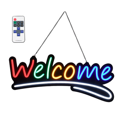 85861 Φωτιστικό Ταμπέλα Φωτεινή Επιγραφή NEON LED Σήμανσης Animated WELCOME 30W AC 230V με Διακόπτη On/Off και Ασύρματο Χειριστήριο IR Κόκκινο - Πράσινο - Κίτρινο - Μπλε - Λευκό