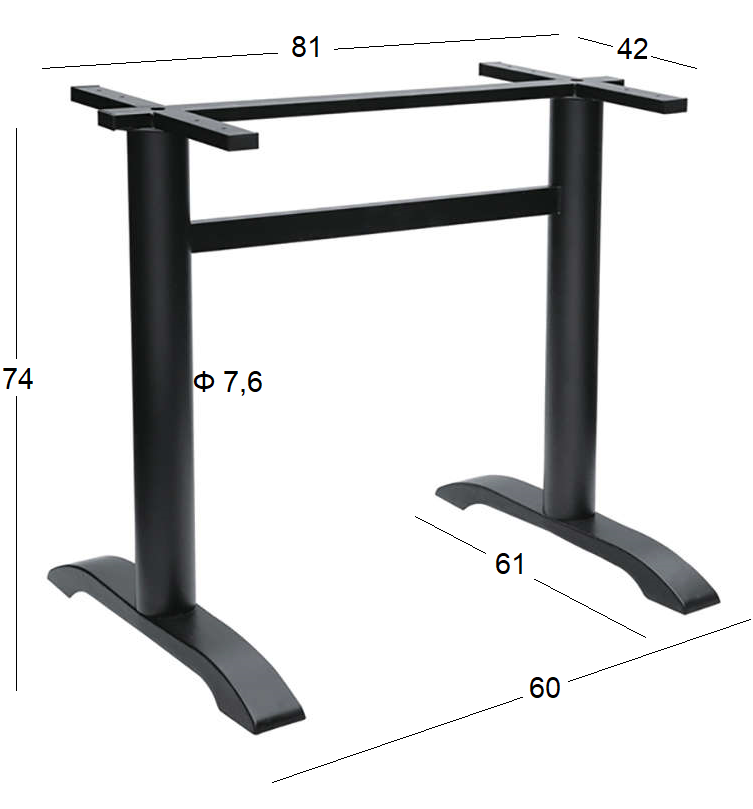 ASTOR LONG/NARROW CAST IRON BASE WITH ADJUSTERS BLACK 60x61x74