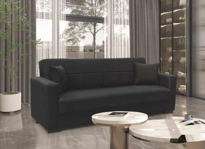 ROVER BLACK FABRIC 3-SEATER SOFA BED WITH STORAGE 210x80x75