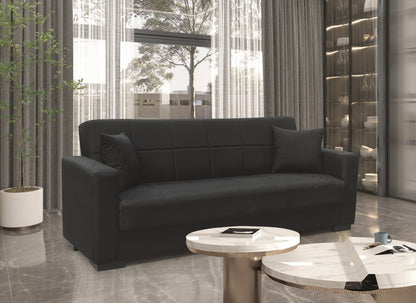 ROVER BLACK FABRIC 3-SEATER SOFA BED WITH STORAGE 210x80x75