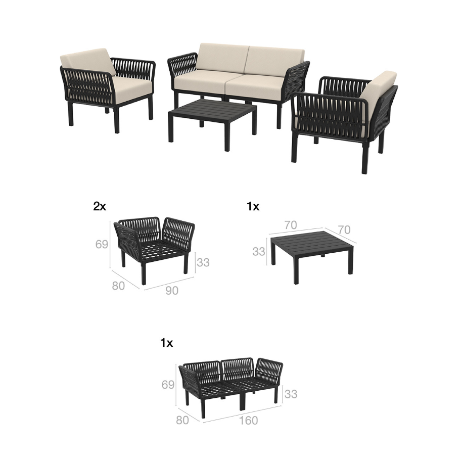 PORTOFINO LOUNGE SET 2ΘΕΣ. TAUPE/ΜΑΞ. BEIGE