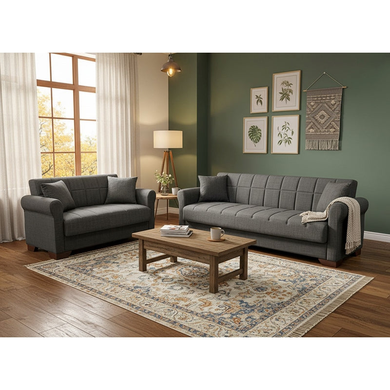 VAVEL DARK GREY ΥΦΑΣΜΑ 3ΘΕΣΙΟΣ ΚΑΝΑΠΕΣ/ΚΡΕΒΑΤΙ ΜΕ ΑΠΟΘ. ΧΩΡΟ 216x85x80