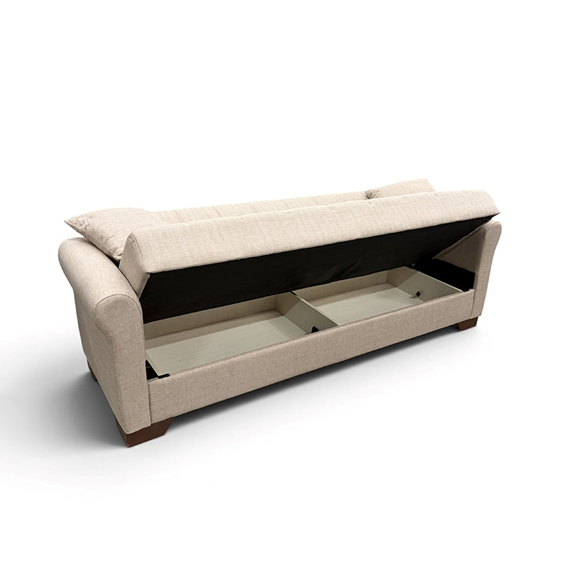VAVEL LIGHT BROWN ΥΦΑΣΜΑ 3ΘΕΣΙΟΣ ΚΑΝΑΠΕΣ/ΚΡΕΒΑΤΙ ΜΕ ΑΠΟΘ. ΧΩΡΟ 216x85x80