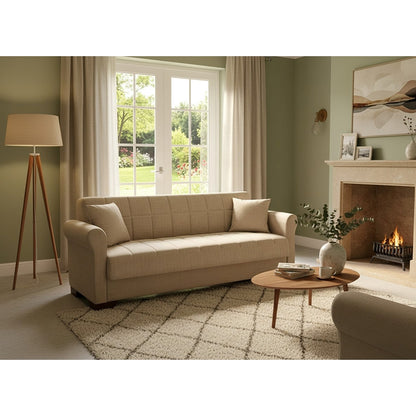 VAVEL LIGHT BROWN ΥΦΑΣΜΑ 3ΘΕΣΙΟΣ ΚΑΝΑΠΕΣ/ΚΡΕΒΑΤΙ ΜΕ ΑΠΟΘ. ΧΩΡΟ 216x85x80