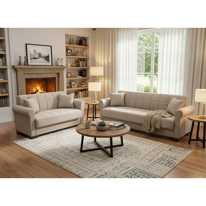 VAVEL LIGHT BROWN ΥΦΑΣΜΑ 3ΘΕΣΙΟΣ ΚΑΝΑΠΕΣ/ΚΡΕΒΑΤΙ ΜΕ ΑΠΟΘ. ΧΩΡΟ 216x85x80