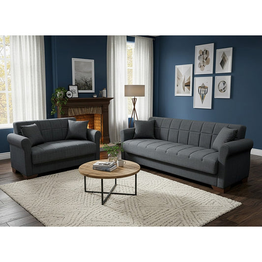VAVEL DARK GREY ΥΦΑΣΜΑ 2ΘΕΣΙΟΣ ΚΑΝΑΠΕΣ/ΚΡΕΒΑΤΙ ΜΕ ΑΠΟΘ. ΧΩΡΟ 156x85x80