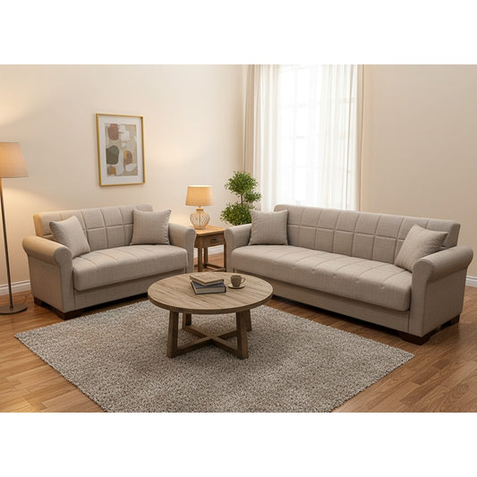 VAVEL LIGHT BROWN ΥΦΑΣΜΑ 2ΘΕΣΙΟΣ ΚΑΝΑΠΕΣ/ΚΡΕΒΑΤΙ ΜΕ ΑΠΟΘ. ΧΩΡΟ 156x85x80