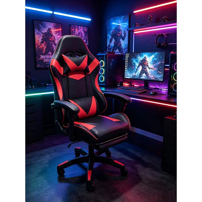 A9937 ΜΑΥΡΟ/ΚΟΚΚΙΝΟ PVC ΠΟΛΥΘΡΟΝΑ GAMING ΜΕ ΥΠΟΠΟΔΙΟ 64x59x43-112/53-125