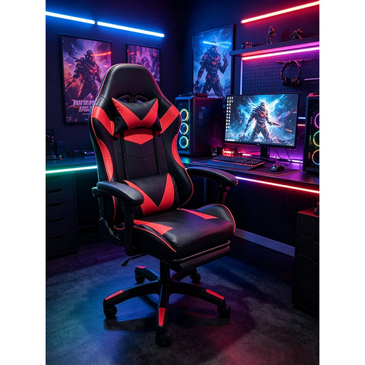 A9937 ΜΑΥΡΟ/ΚΟΚΚΙΝΟ PVC ΠΟΛΥΘΡΟΝΑ GAMING ΜΕ ΥΠΟΠΟΔΙΟ 64x59x43-112/53-125