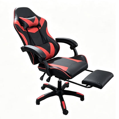A9937 ΜΑΥΡΟ/ΚΟΚΚΙΝΟ PVC ΠΟΛΥΘΡΟΝΑ GAMING ΜΕ ΥΠΟΠΟΔΙΟ 64x59x43-112/53-125