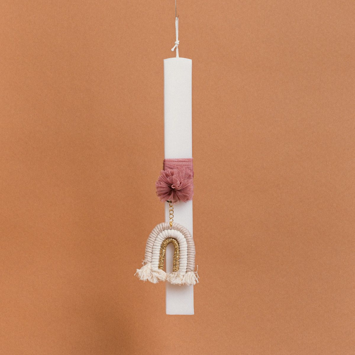 Λαμπάδα Στολισμένη Ουράνιο Τόξο Μπεζ Χρυσό σε Συσκευασία Δώρου