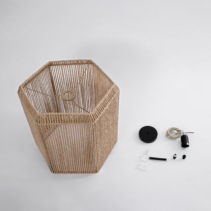 CAYMAN 00519 Boho Κρεμαστό Φωτιστικό Οροφής Μονόφωτο 1 x E27 AC220-240V IP20 - Φ40 x Υ40cm - Μπεζ Λεπτό Σχοινί Τριχιά Πλέγμα