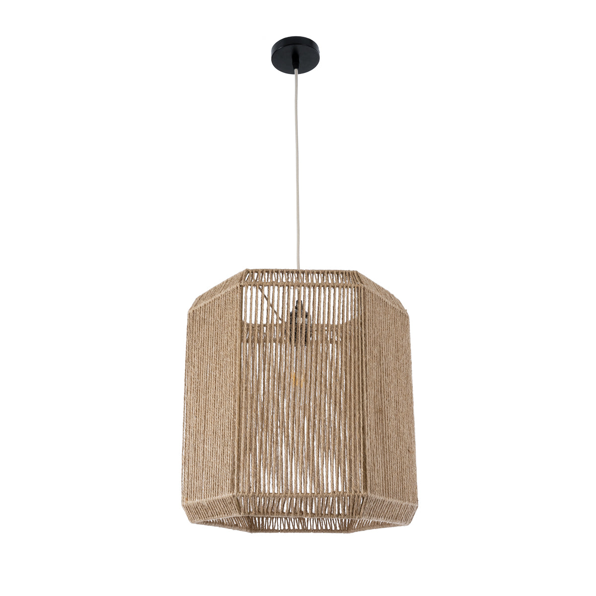 CAYMAN 00519 Boho Κρεμαστό Φωτιστικό Οροφής Μονόφωτο 1 x E27 AC220-240V IP20 - Φ40 x Υ40cm - Μπεζ Λεπτό Σχοινί Τριχιά Πλέγμα