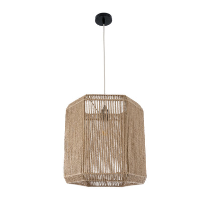 CAYMAN 00519 Boho Κρεμαστό Φωτιστικό Οροφής Μονόφωτο 1 x E27 AC220-240V IP20 - Φ40 x Υ40cm - Μπεζ Λεπτό Σχοινί Τριχιά Πλέγμα
