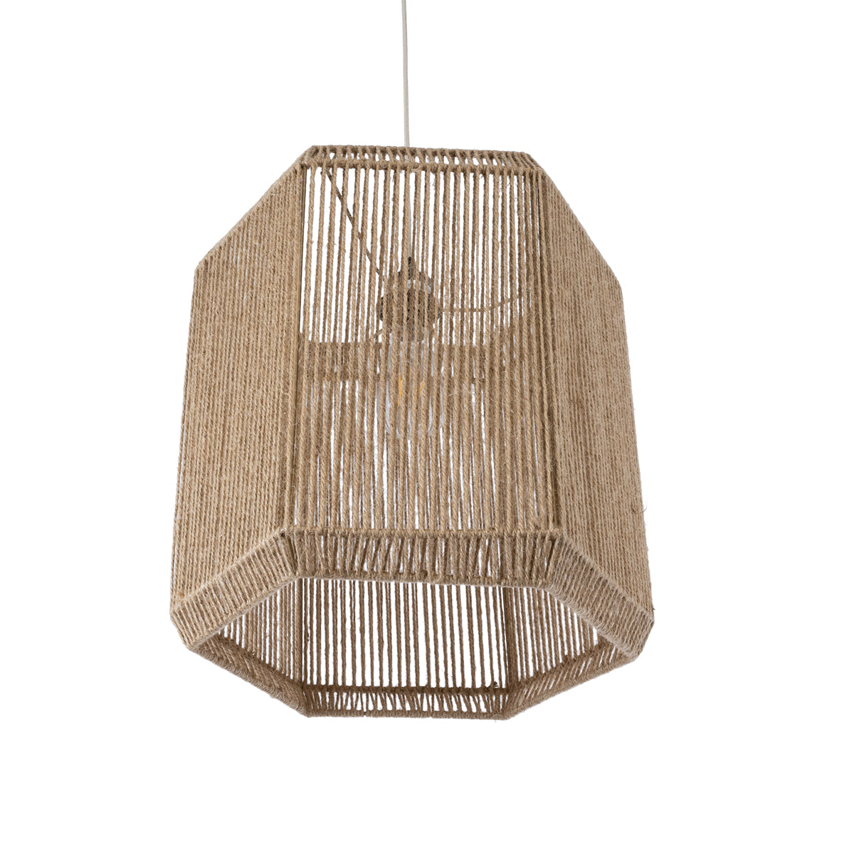 CAYMAN 00519 Boho Κρεμαστό Φωτιστικό Οροφής Μονόφωτο 1 x E27 AC220-240V IP20 - Φ40 x Υ40cm - Μπεζ Λεπτό Σχοινί Τριχιά Πλέγμα