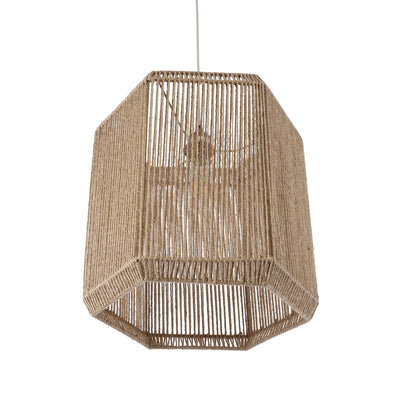 CAYMAN 00519 Boho Κρεμαστό Φωτιστικό Οροφής Μονόφωτο 1 x E27 AC220-240V IP20 - Φ40 x Υ40cm - Μπεζ Λεπτό Σχοινί Τριχιά Πλέγμα