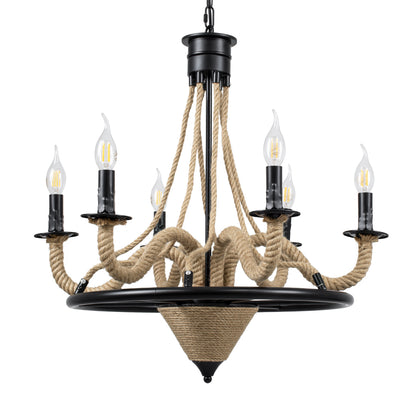 PENNSYLVANIA 00541 Vintage Κρεμαστό Φωτιστικό Οροφής με Ντουί 6 x E14 AC 220-240V IP20 - Μαύρο & Μπεζ - Μ64 x Π64 x Υ63