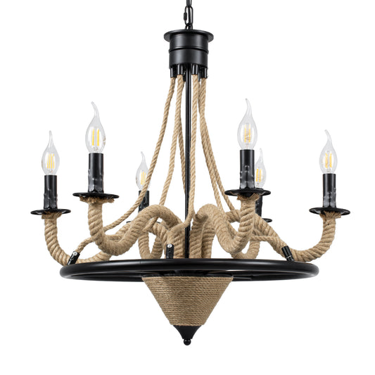 PENNSYLVANIA 00541 Vintage Κρεμαστό Φωτιστικό Οροφής με Ντουί 6 x E14 AC 220-240V IP20 - Μαύρο & Μπεζ - Μ64 x Π64 x Υ63