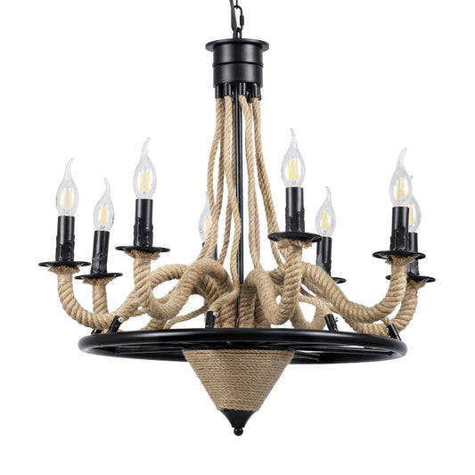 PENNSYLVANIA 00542 Vintage Κρεμαστό Φωτιστικό Οροφής με Ντουί 8 x E14 AC 220-240V IP20 - Μαύρο & Μπεζ - Μ64 x Π64 x Υ63