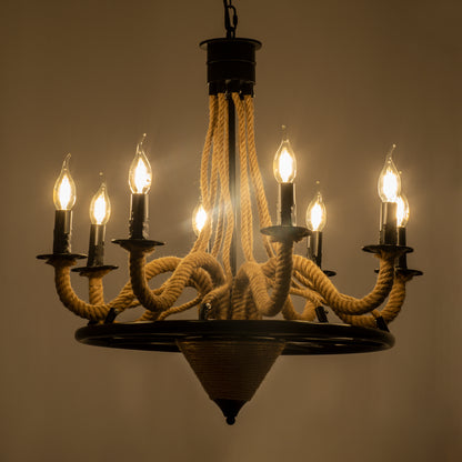 PENNSYLVANIA 00542 Vintage Κρεμαστό Φωτιστικό Οροφής με Ντουί 8 x E14 AC 220-240V IP20 - Μαύρο & Μπεζ - Μ64 x Π64 x Υ63