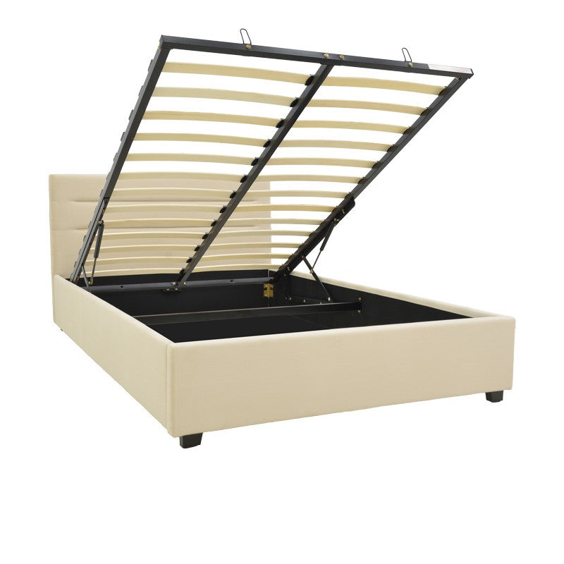 Κρεβάτι Molito Βελούδο σε Εκρού Απόχρωση με Αποθηκευτικό Χώρο 120x200εκ
