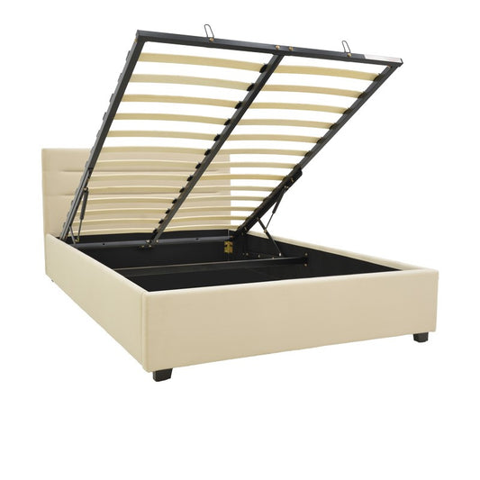 Κρεβάτι Molito Βελούδο σε Εκρού Απόχρωση με Αποθηκευτικό Χώρο 120x200εκ