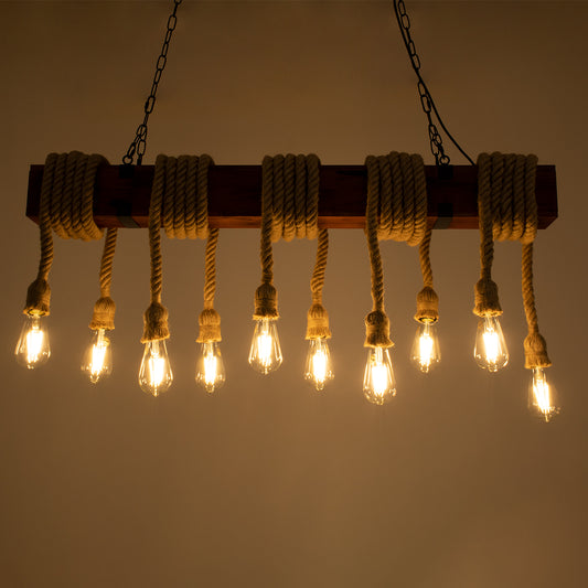 VIKING 00607 Vintage Κρεμαστό Φωτιστικό Οροφής με Ντουί 10 x E27 AC 220-240V IP20 - Καφε & Μπεζ - Μ108 x Π11 x Υ220