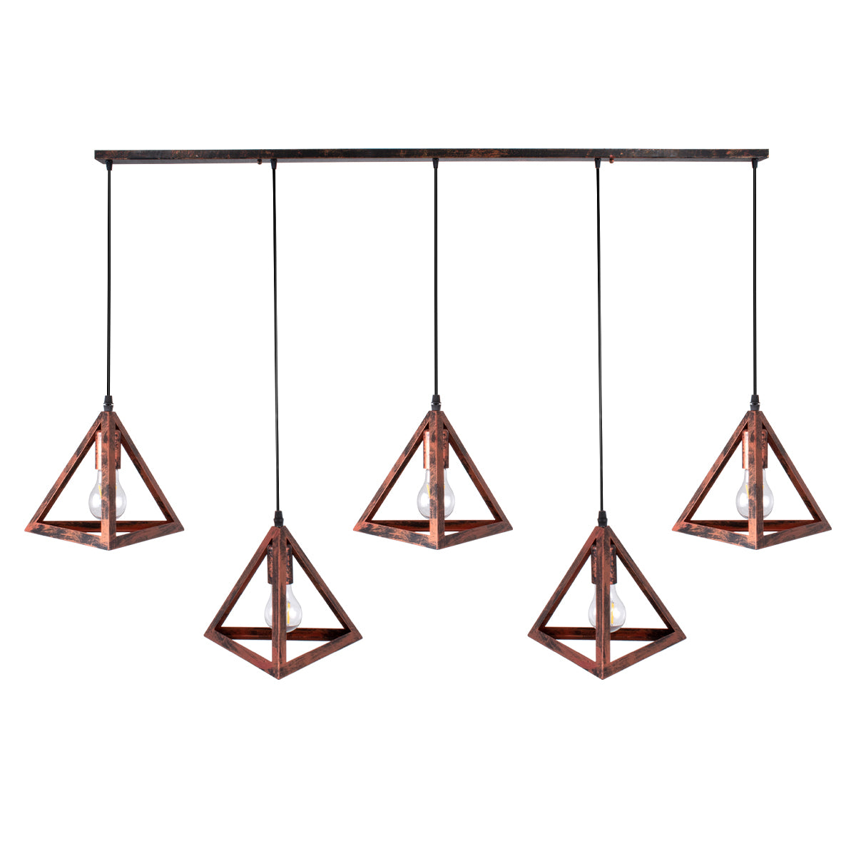 TRIANGLE 00609 Μοντέρνο Κρεμαστό Φωτιστικό Οροφής Πολύφωτο 5 x E27 Χάλκινο Μεταλλικό Πλέγμα Μ170 x Π22 x Y130cm