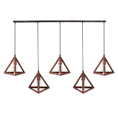 TRIANGLE 00609 Μοντέρνο Κρεμαστό Φωτιστικό Οροφής Πολύφωτο 5 x E27 Χάλκινο Μεταλλικό Πλέγμα Μ170 x Π22 x Y130cm