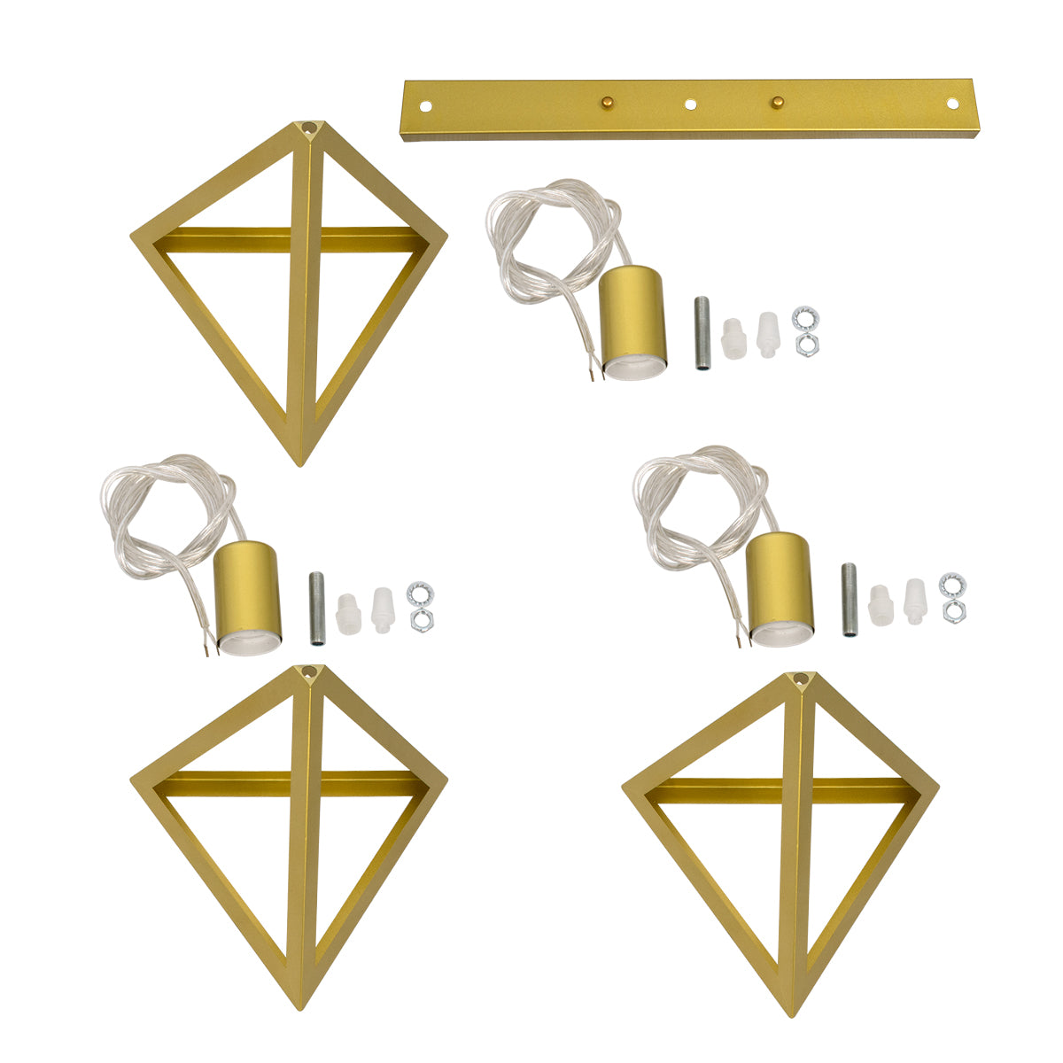 TRIANGLE 00625 Μοντέρνο Κρεμαστό Φωτιστικό Οροφής Τρίφωτο 3 x E27 Χρυσό Μεταλλικό Πλέγμα Μ70 x Π22 x Y130cm