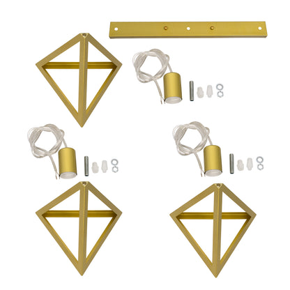 TRIANGLE 00625 Μοντέρνο Κρεμαστό Φωτιστικό Οροφής Τρίφωτο 3 x E27 Χρυσό Μεταλλικό Πλέγμα Μ70 x Π22 x Y130cm