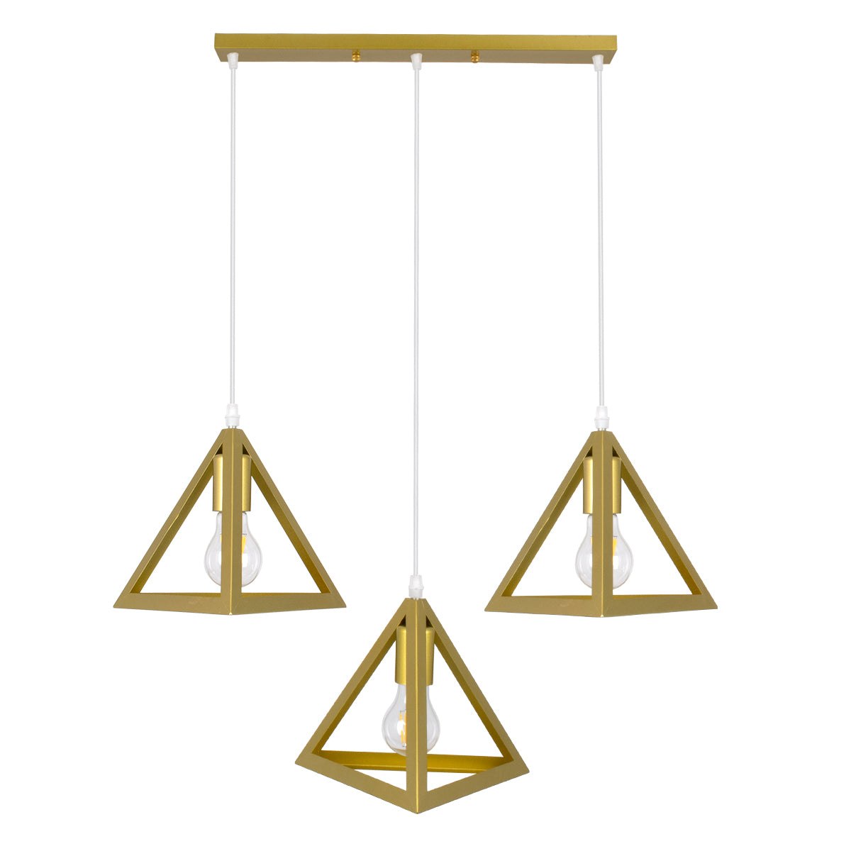 TRIANGLE 00625 Μοντέρνο Κρεμαστό Φωτιστικό Οροφής Τρίφωτο 3 x E27 Χρυσό Μεταλλικό Πλέγμα Μ70 x Π22 x Y130cm