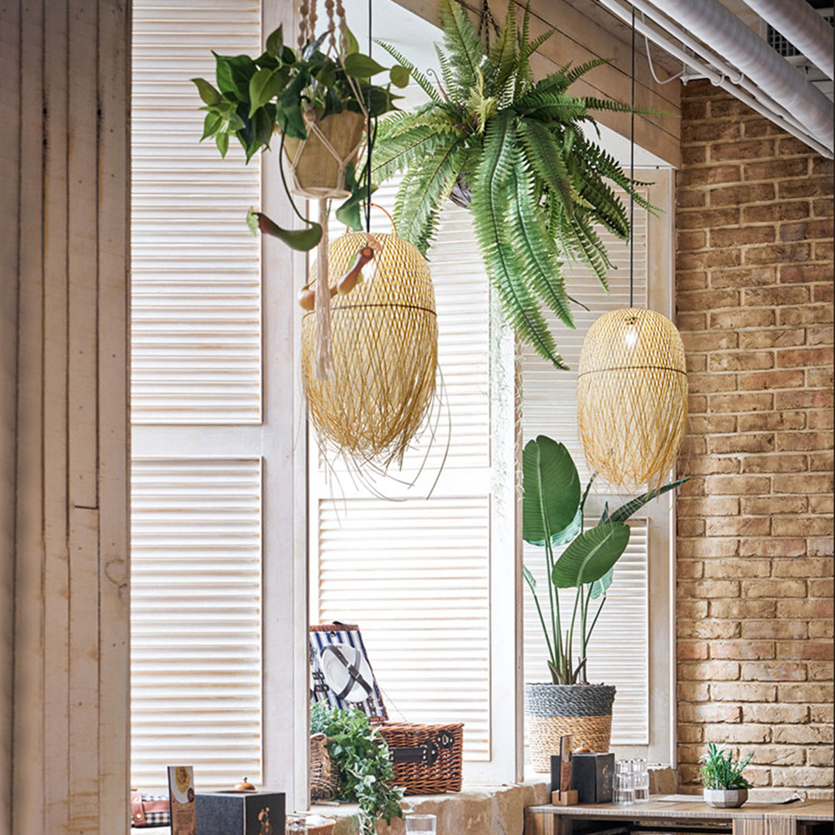 MANILA 00713 Boho Κρεμαστό Φωτιστικό Οροφής με Ντουί 1 x E27 AC 220-240V IP20 - Μπεζ - Μ50 x Π50 x Υ70