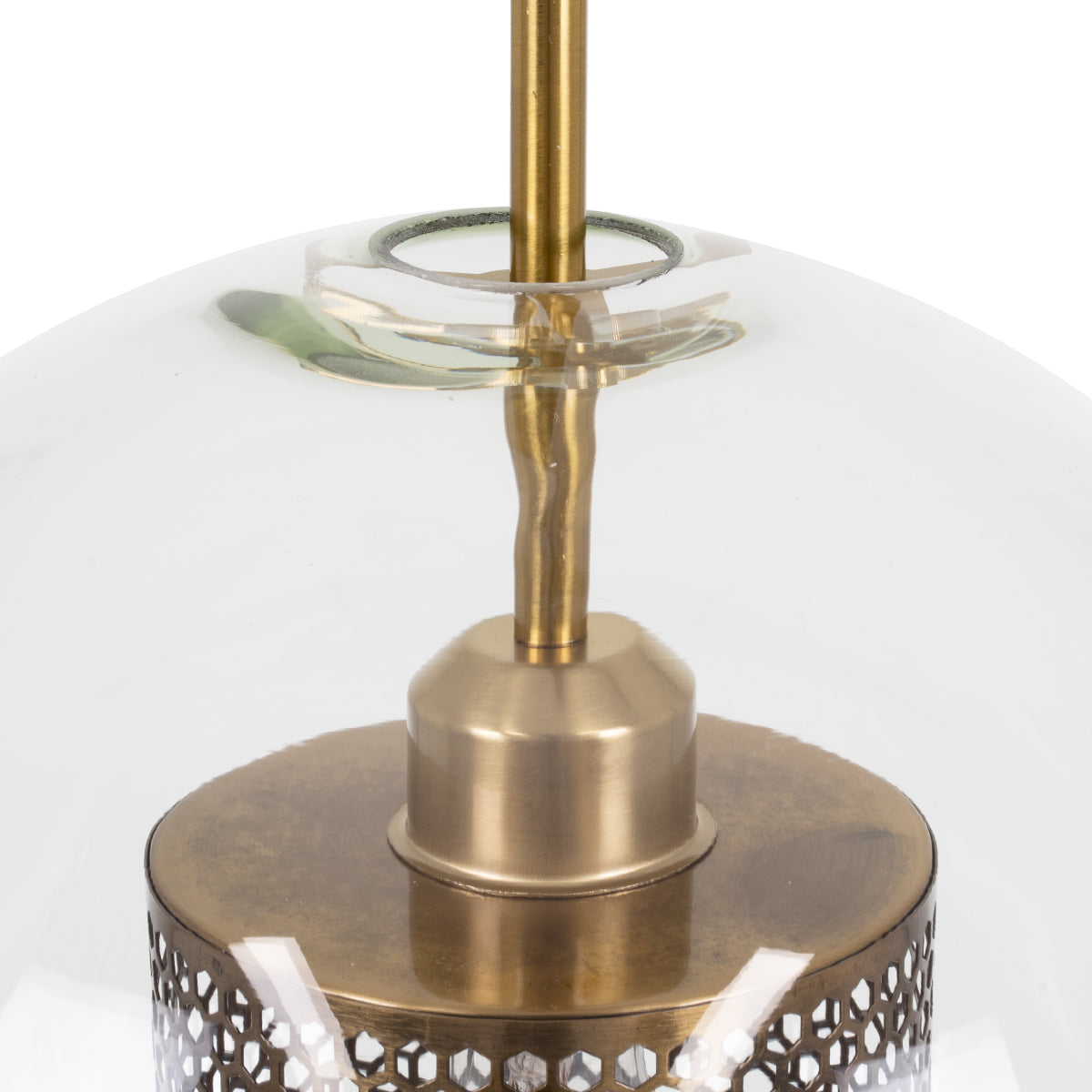 AVERY 00740 Μοντέρνο Κρεμαστό Φωτιστικό Οροφής Μονόφωτο 1 x E27 Διάφανο Γυάλινο με Χρυσό Μεταλλικό Πλέγμα Φ30 x Υ48cm